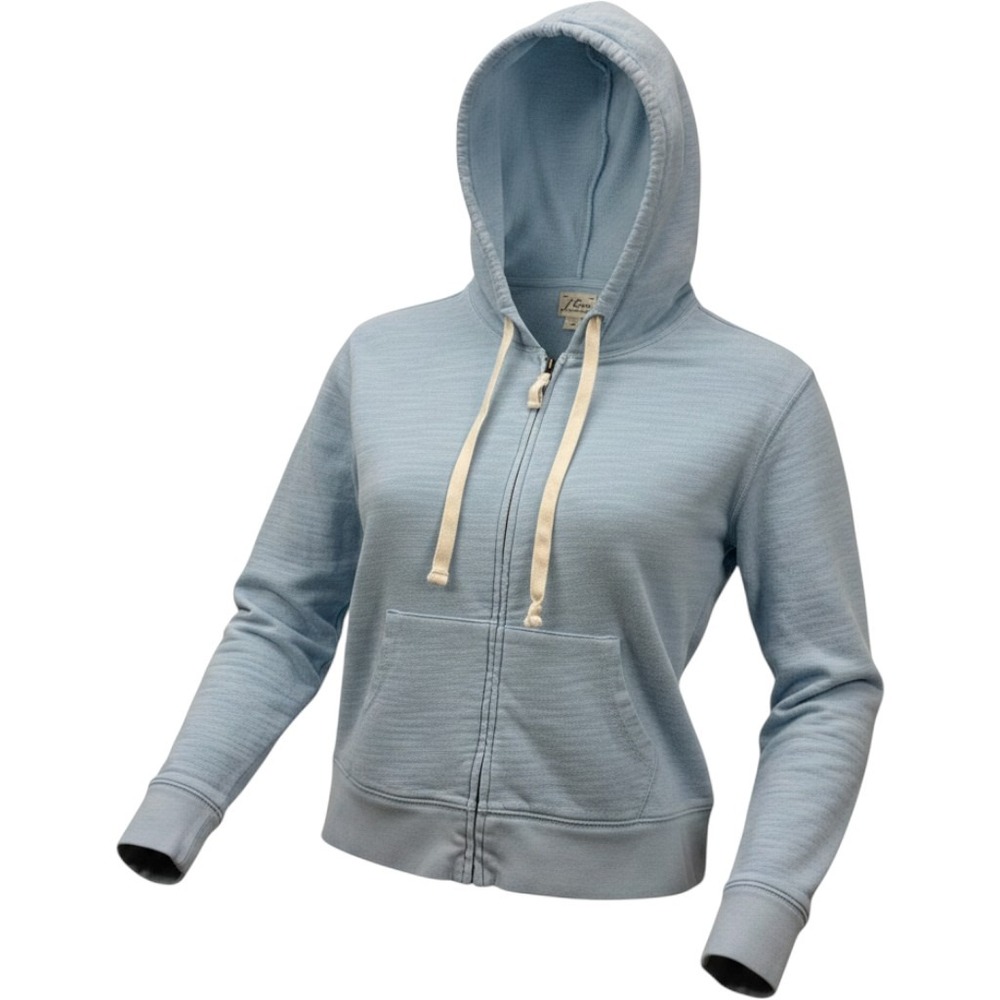 J.Crew Re-Imagined Full Zip Hoodie Light Blue Slub Knit Cotton Sweatshirt Small